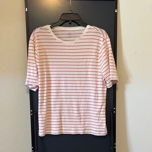 GAP Cream Tee with Coral Stripes